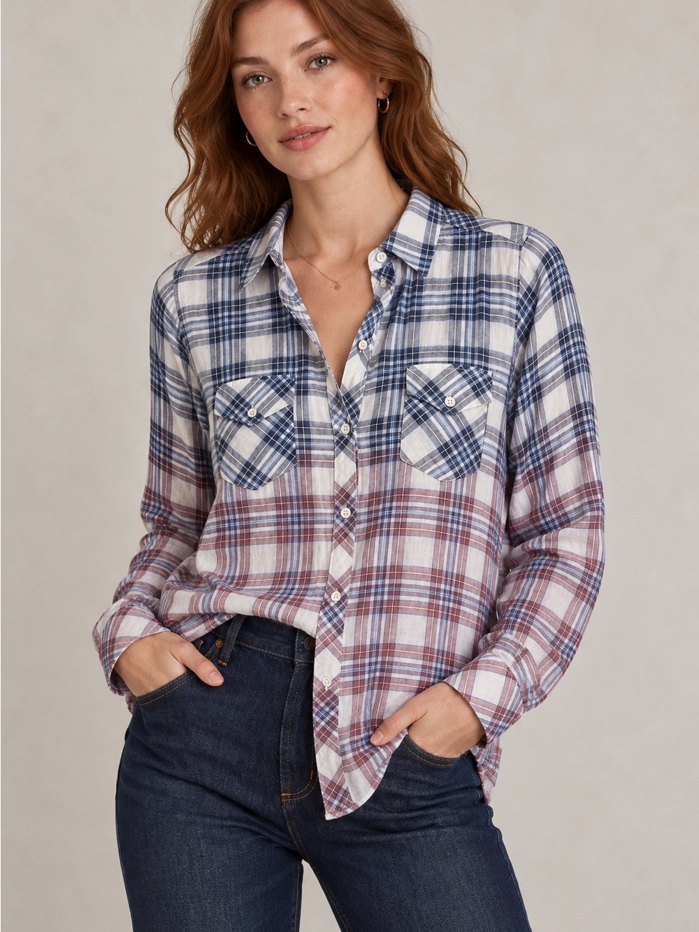 Rails Plaid Button-Down Shirt Small 100% Cotton Lightweight Semi-Sheer